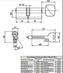 Механизм цилиндровый Premier XR-100-C15-G #170952